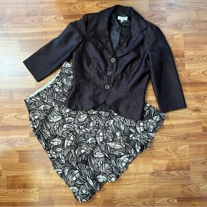 Gabriella Skye Brown Blazer and Patterned Skirt Set